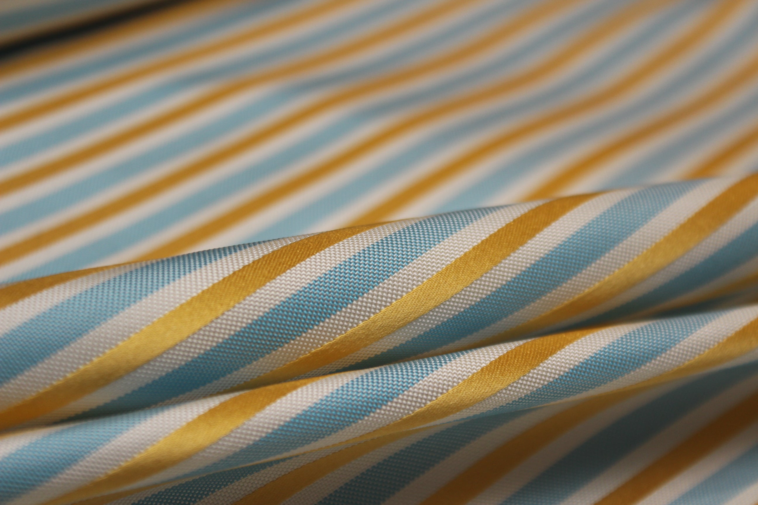 Yellow White Blue Stripe Silk Fabric Piece 20"L x 27"W