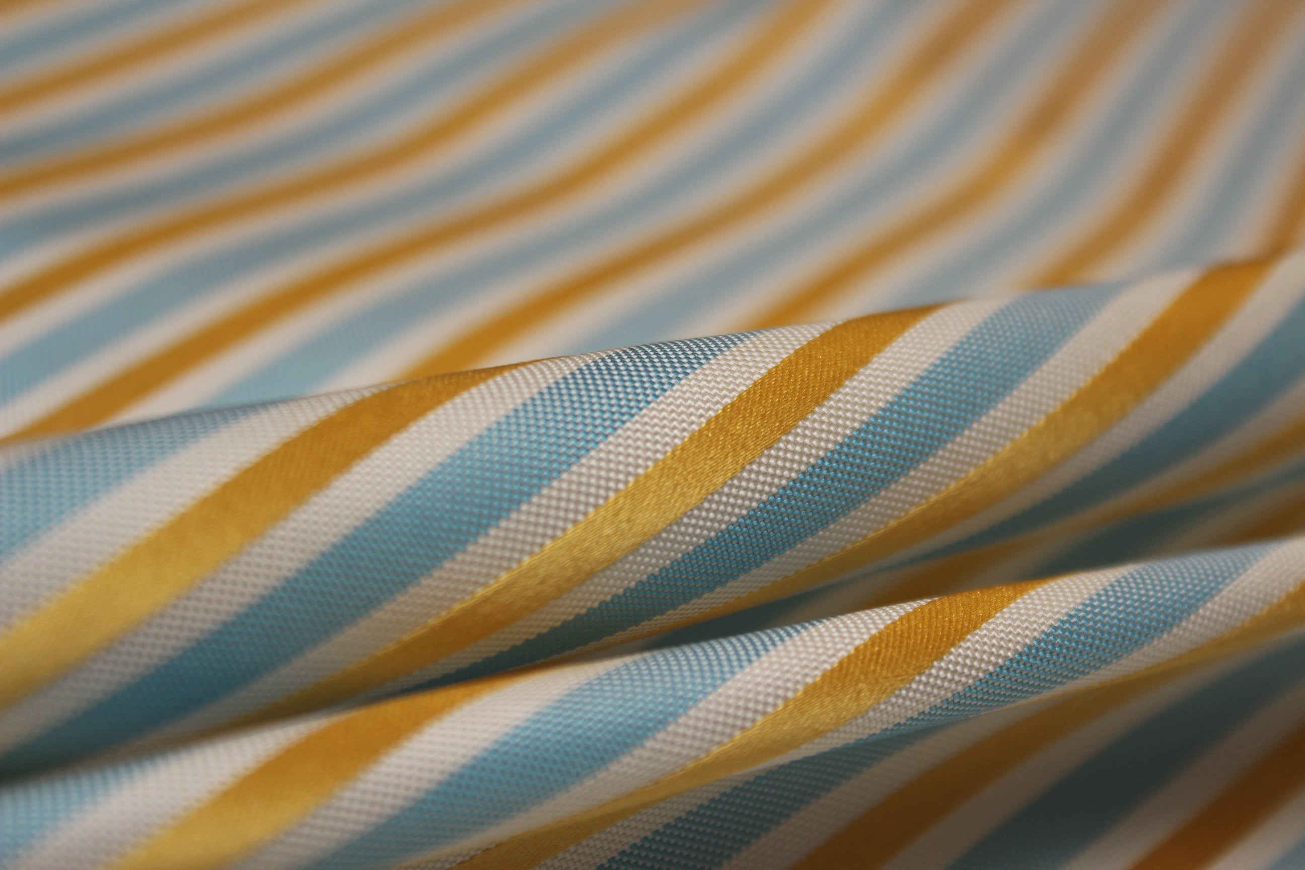 Yellow White Blue Stripe Silk Fabric Piece 20"L x 27"W