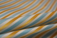 Load image into Gallery viewer, Yellow White Blue Stripe Silk Fabric
