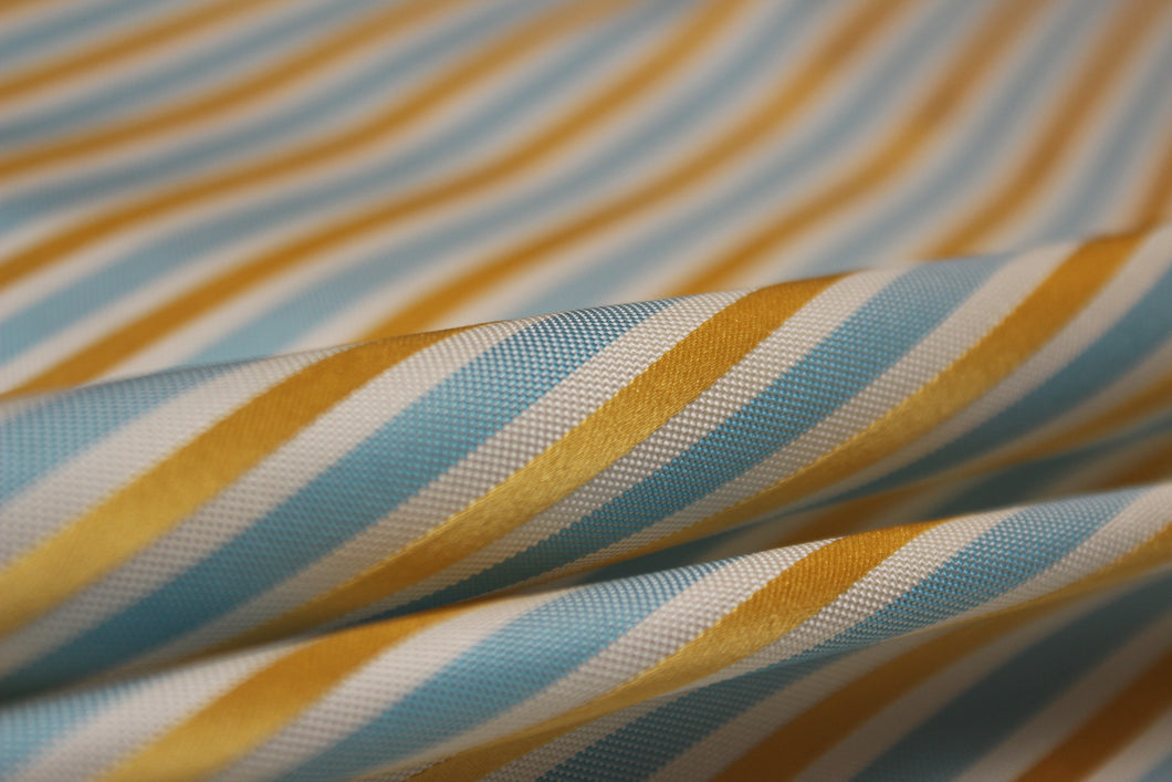 Yellow White Blue Stripe Silk Fabric