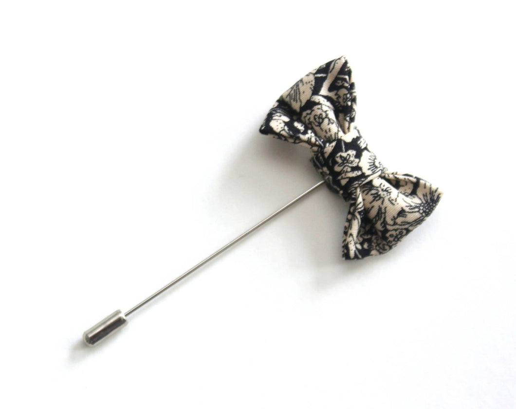 Black Beige Floral Bow tie Lapel pin