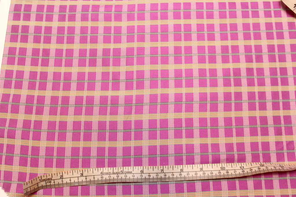 Purple Fuchsia Green Plaid Silk Fabric
