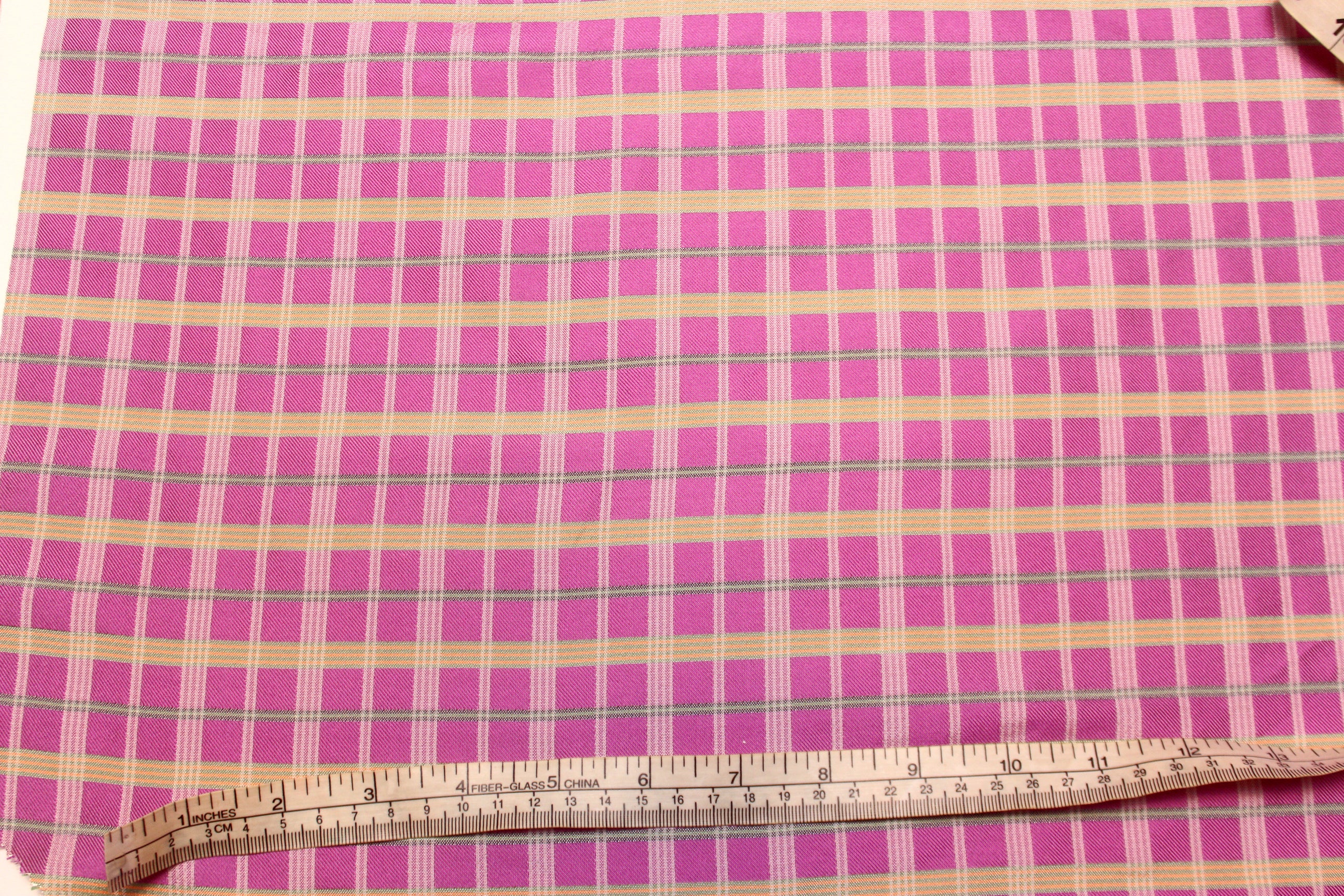 Purple Fuchsia Green Plaid Silk Fabric