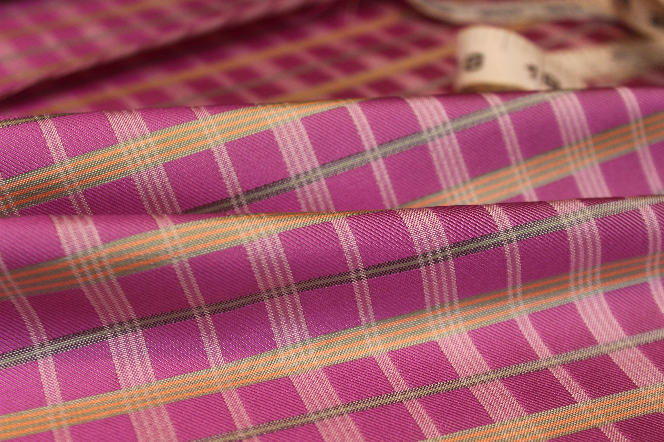 Purple Fuchsia Green Plaid Silk Fabric