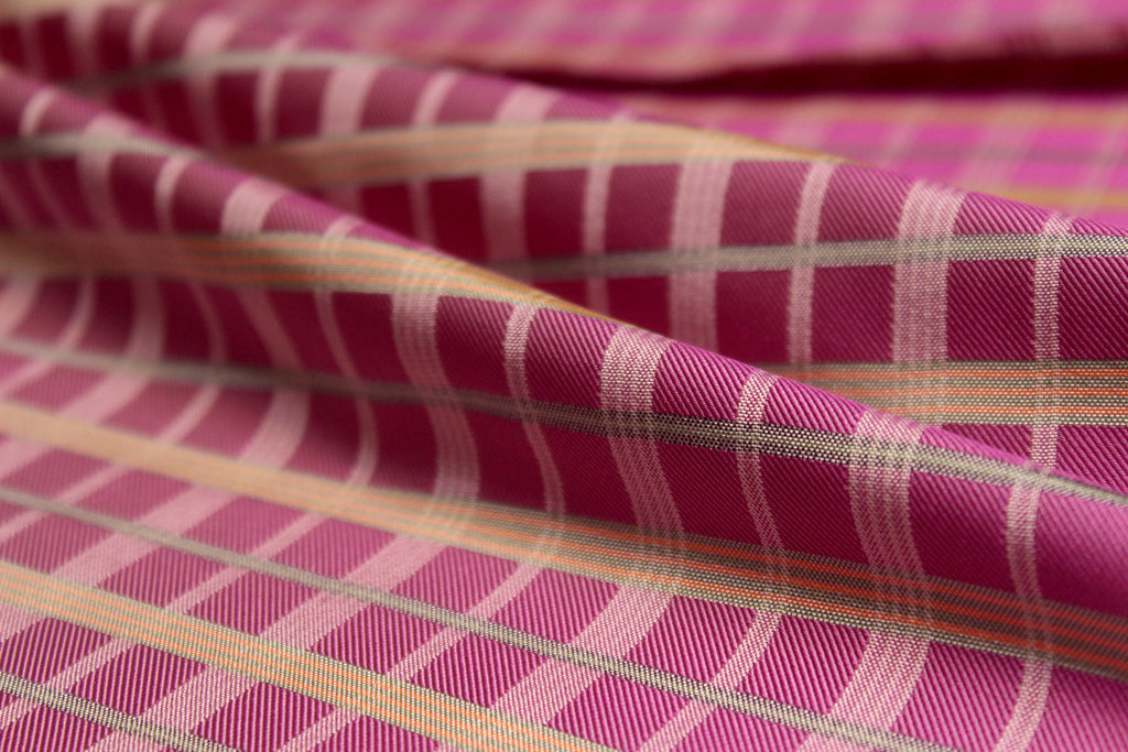 Purple Fuchsia Green Plaid Silk Fabric