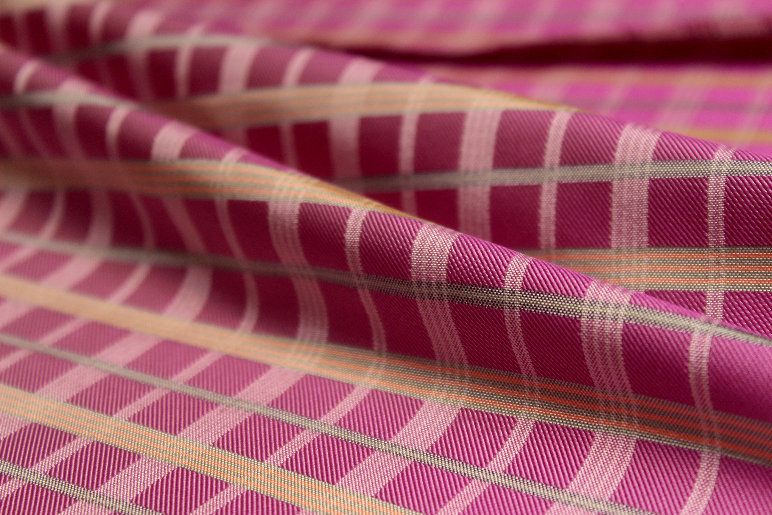 Purple Fuchsia Green Plaid Silk Fabric