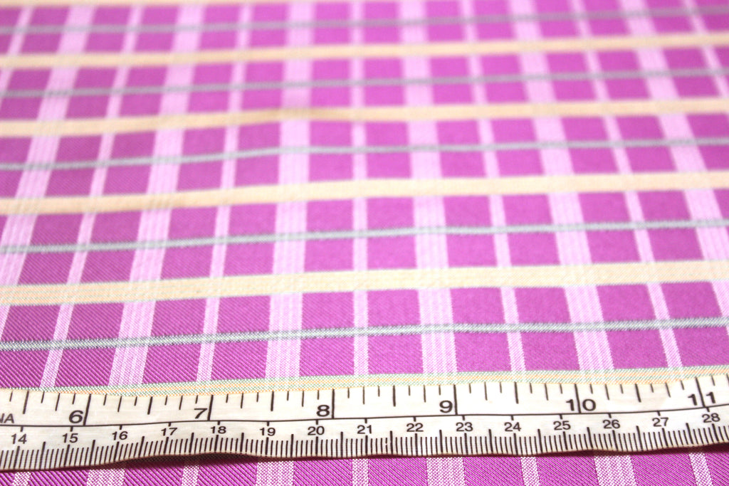Purple Fuchsia Green Plaid Silk Fabric