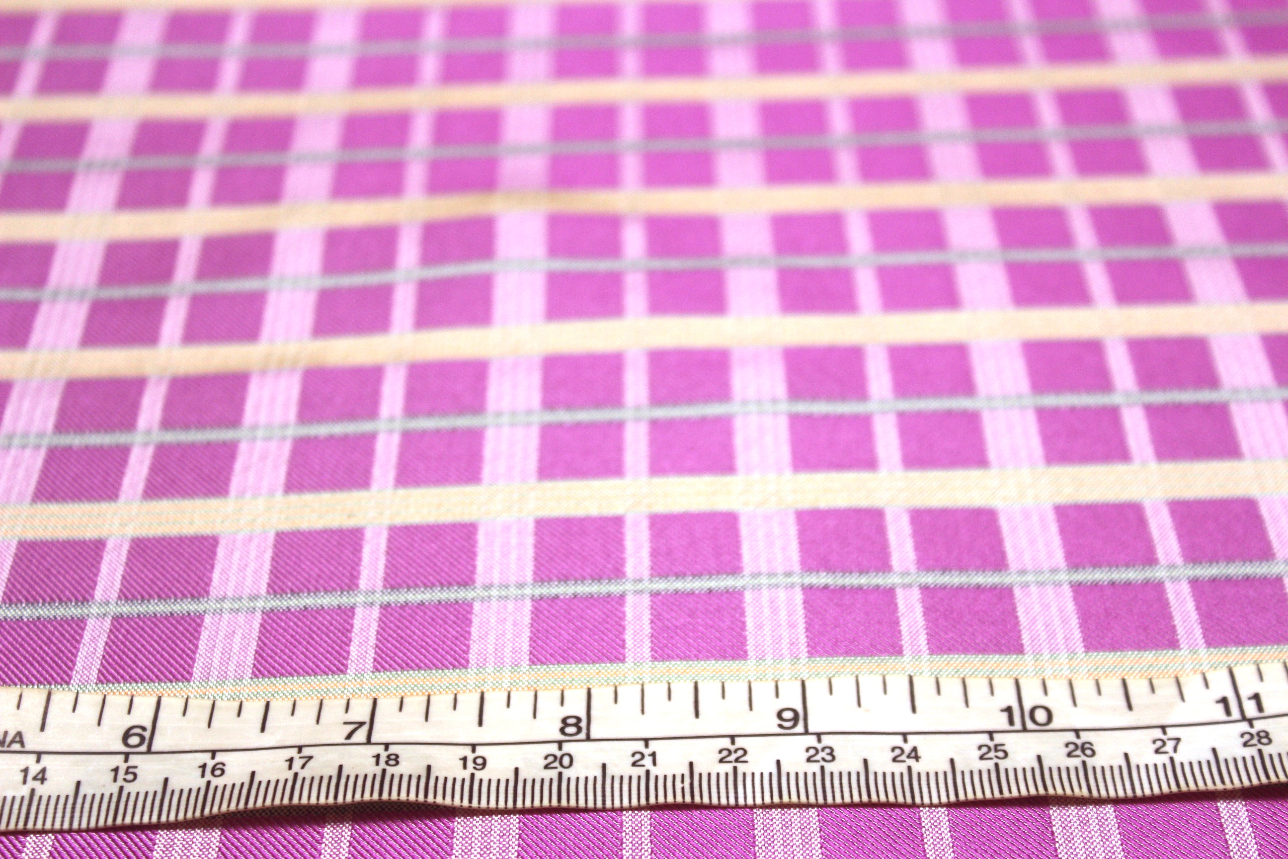 Purple Fuchsia Green Plaid Silk Fabric