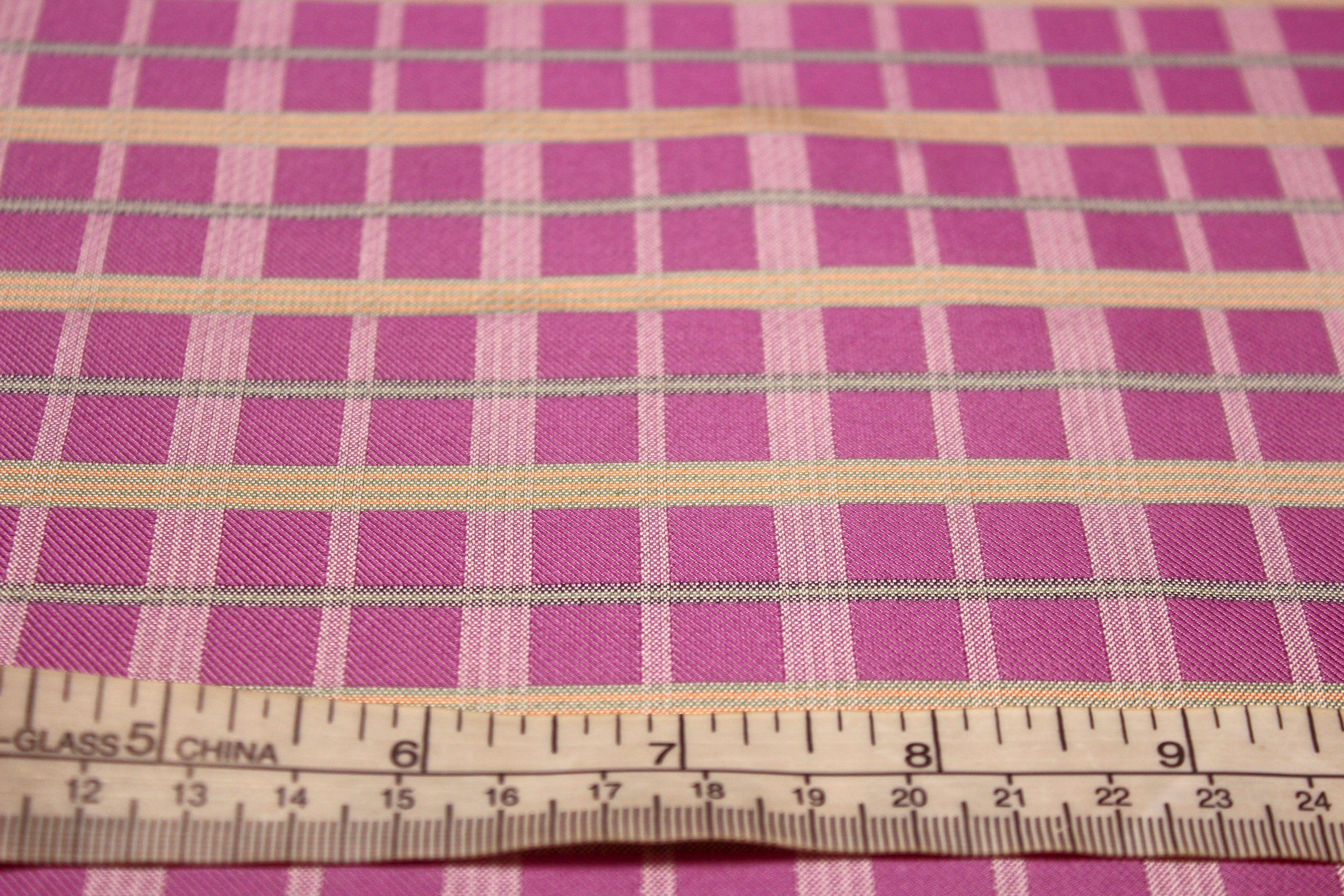 Purple Fuchsia Green Plaid Silk Fabric