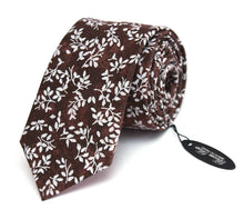 Load image into Gallery viewer, White Brown Leaves Cotton Necktie
