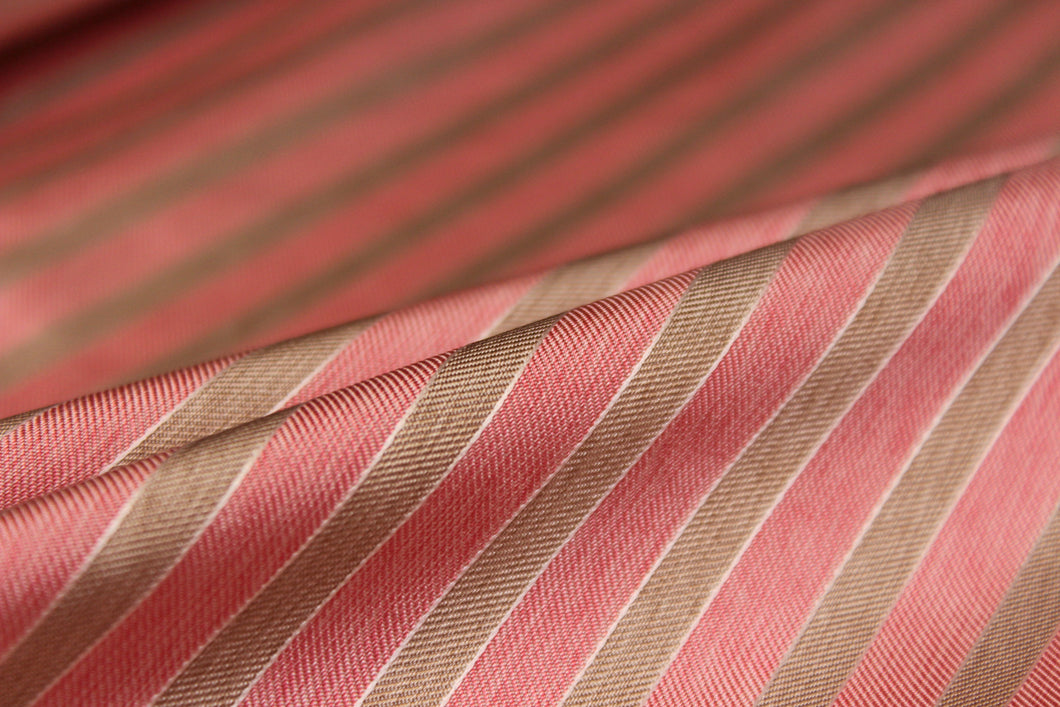 Coral Grey Stripe Silk Fabric
