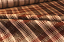 Load image into Gallery viewer, Brown Beige Plaid Silk Fabric
