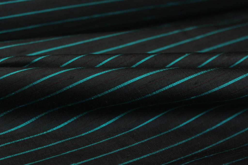 Grey Green Stripe Dupioni Silk Fabric