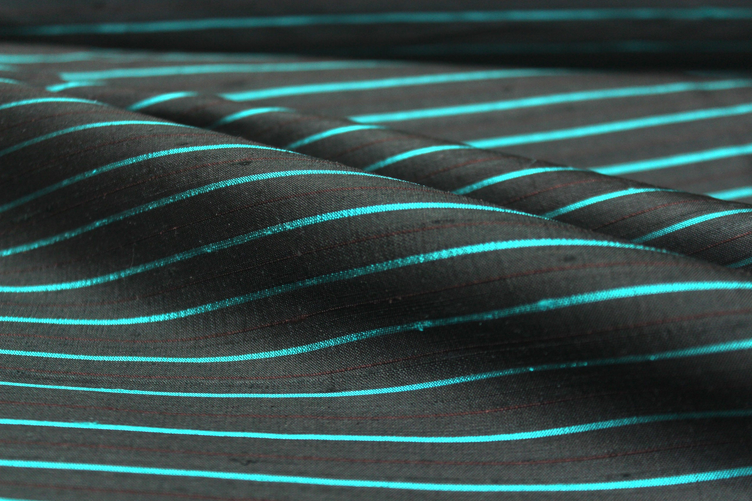 Grey Green Stripe Dupioni Silk Fabric