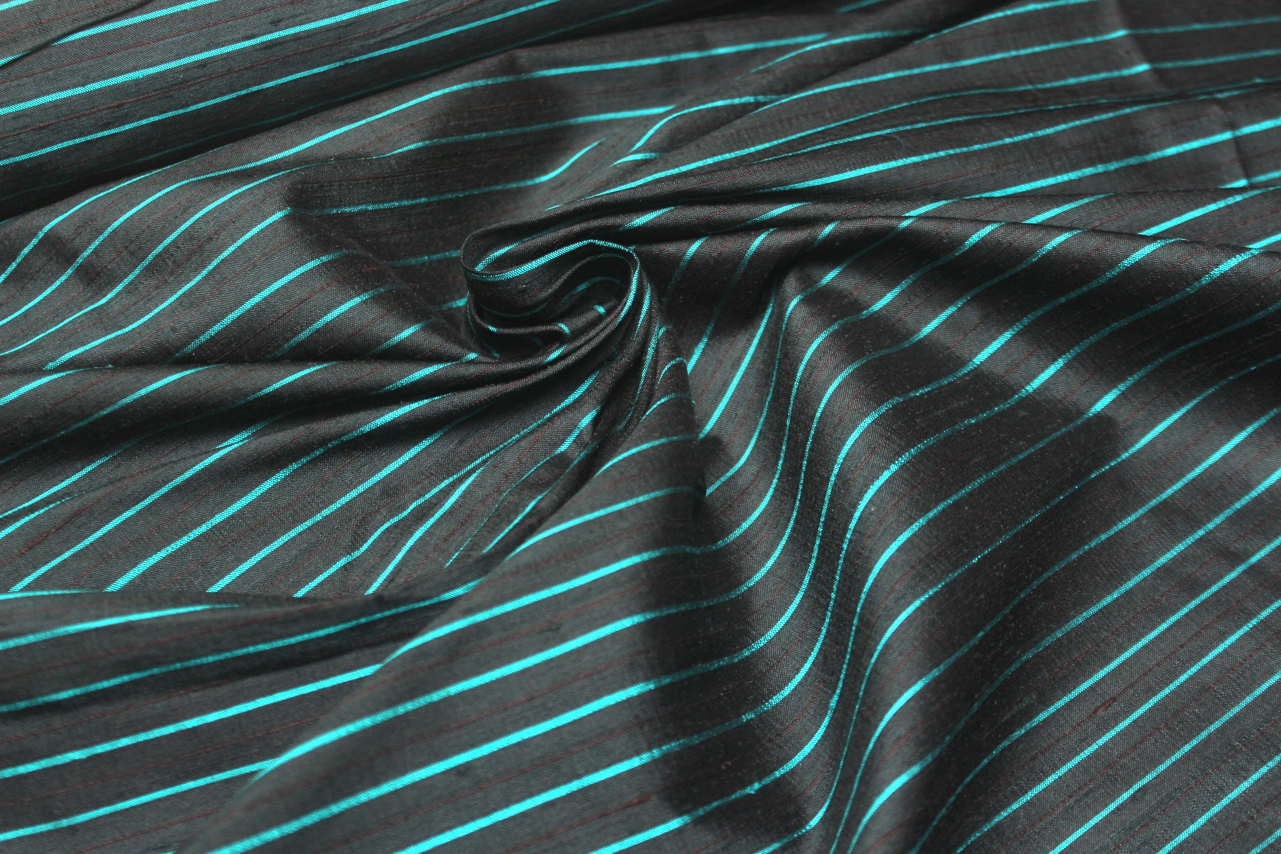 Grey Green Stripe Dupioni Silk Fabric