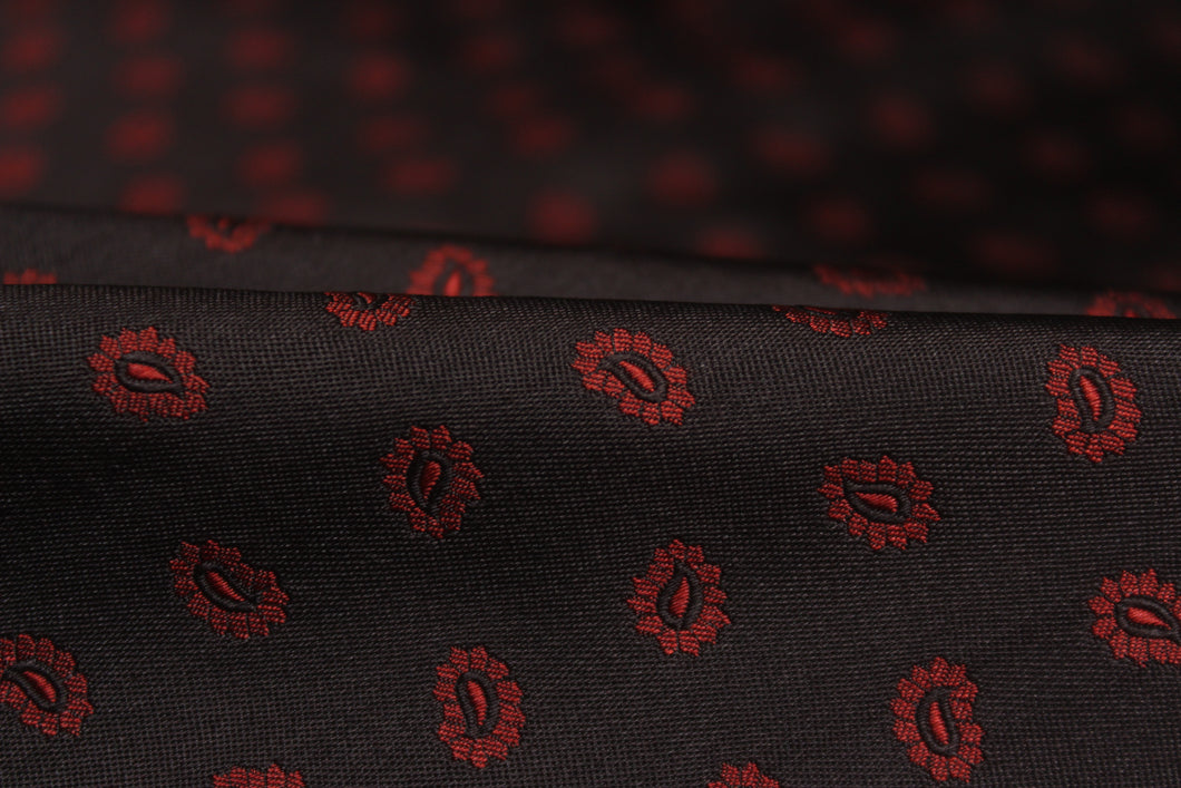 Red Black Paisley Ornament Silk Fabric