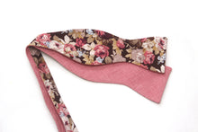 Load image into Gallery viewer, Mauve Grey Brown Floral Reversible Self-Tie Bow Tie
