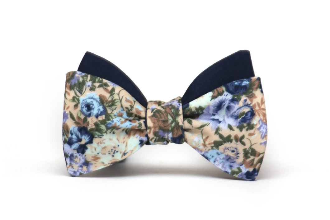 Blue Floral Reversible Self-Tie Bow Tie
