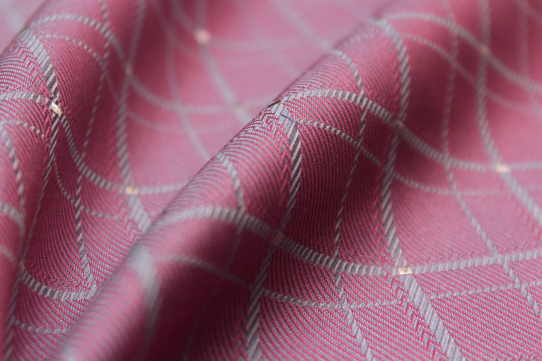 Dusty Pink Blue Plaid Silk Fabric