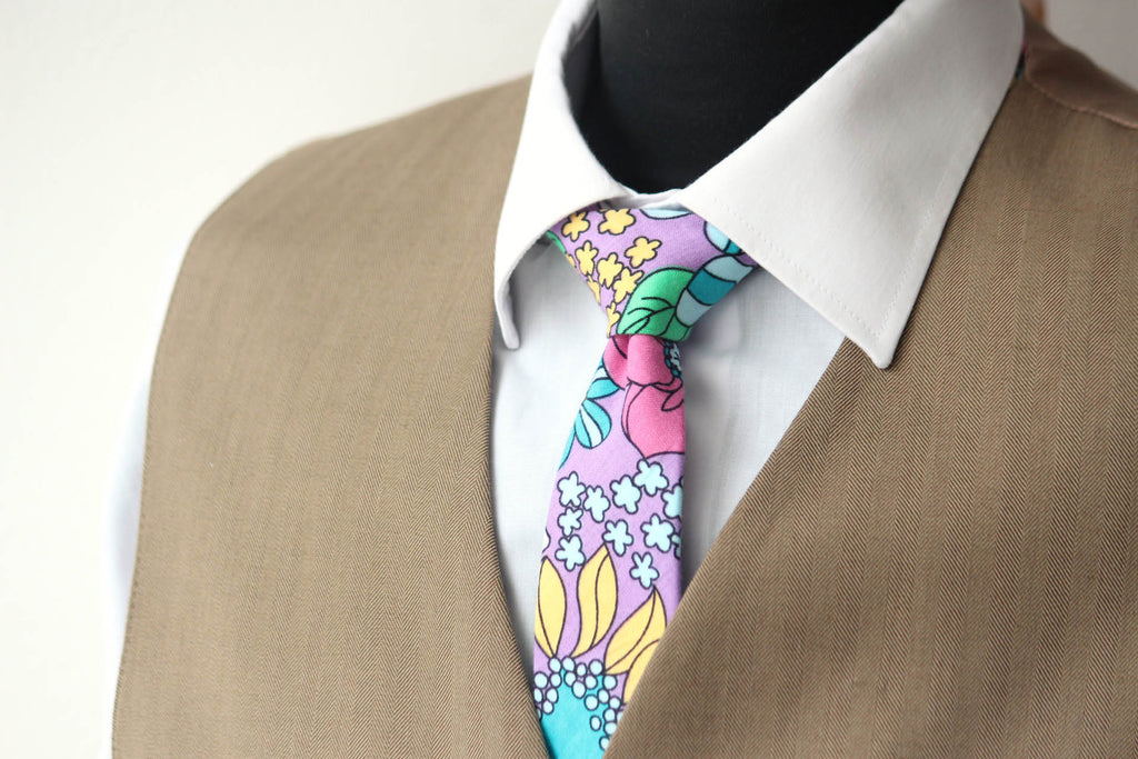 Pink Teal Purple Floral Necktie