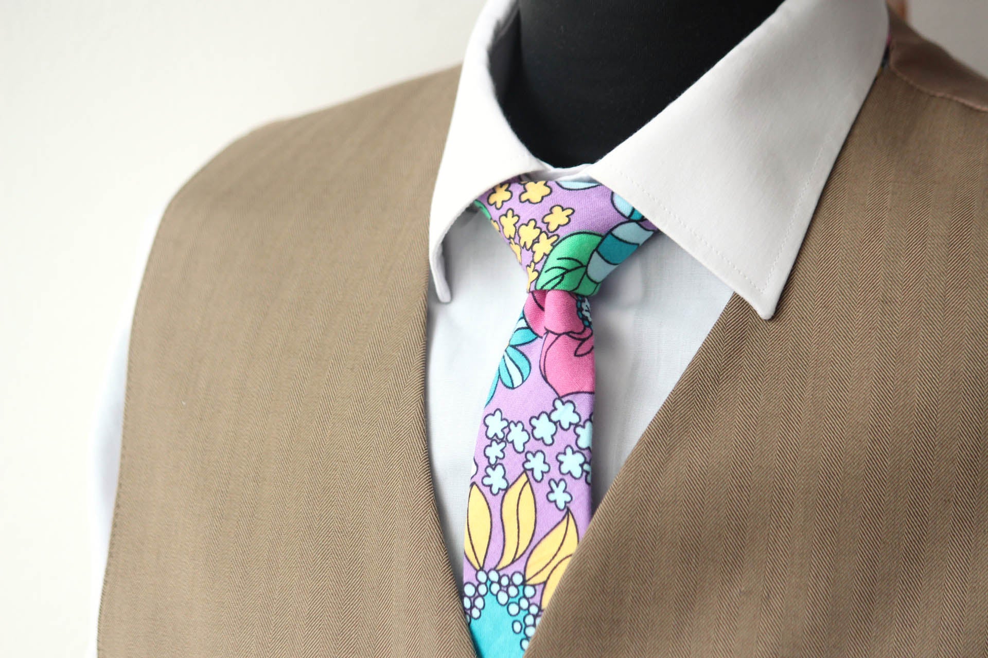 Pink Teal Purple Floral Necktie