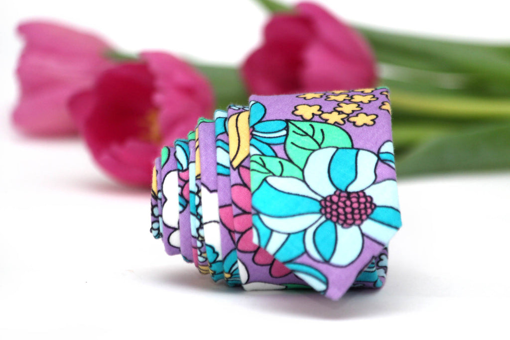 Pink Teal Purple Floral Necktie