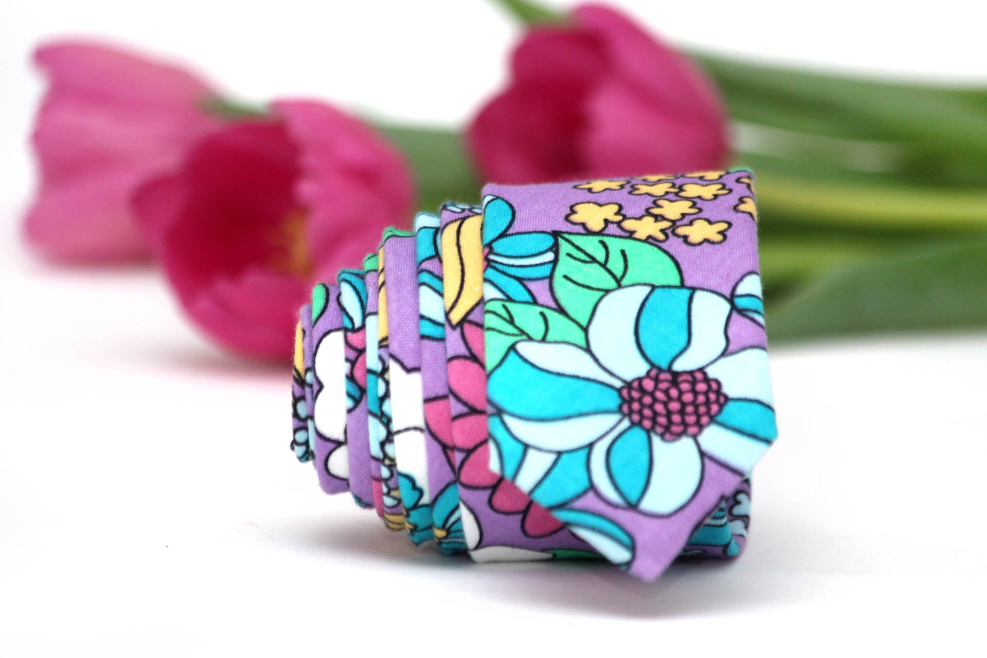 Pink Teal Purple Floral Necktie