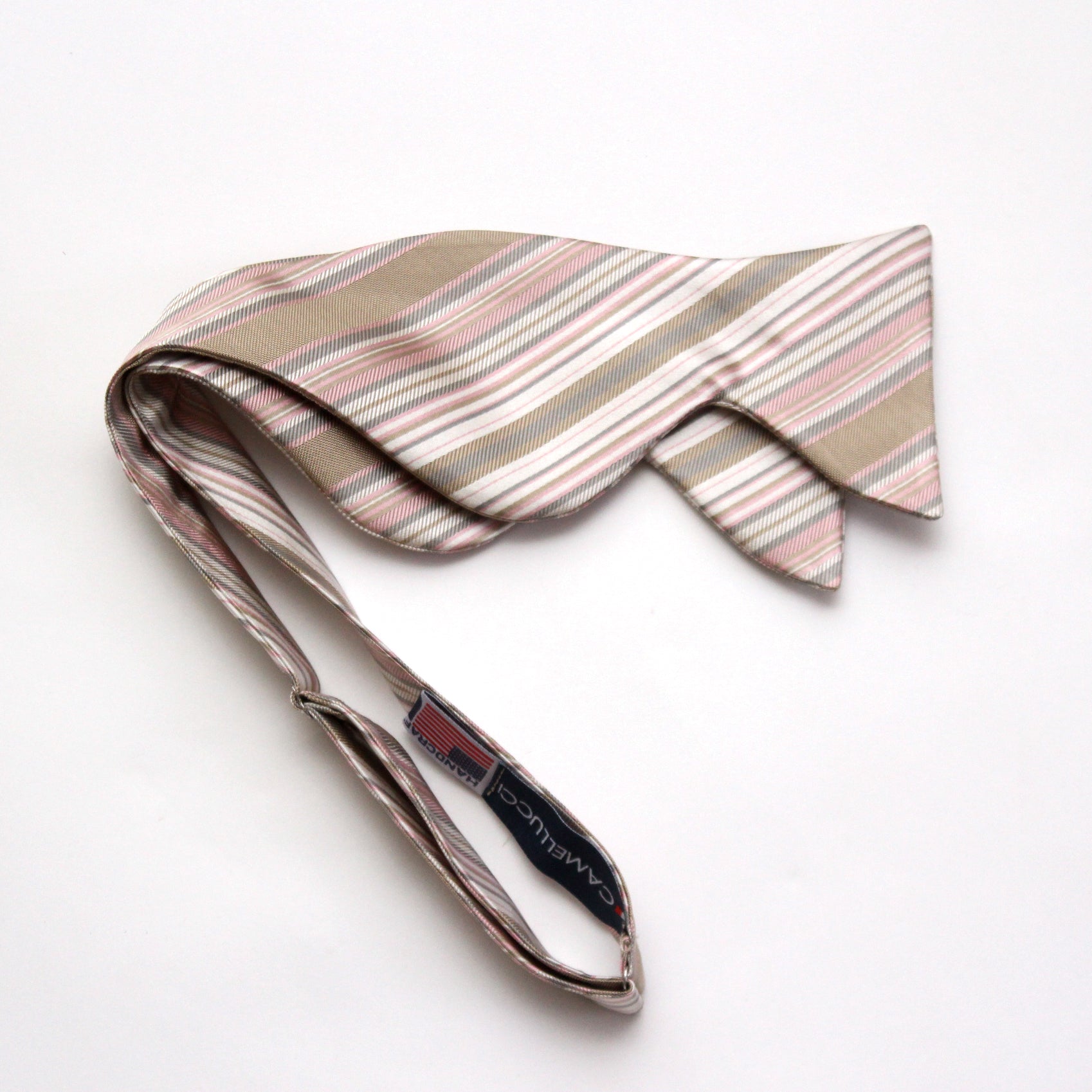 Men's Large Silk Striped Pink Grey Bow Tie