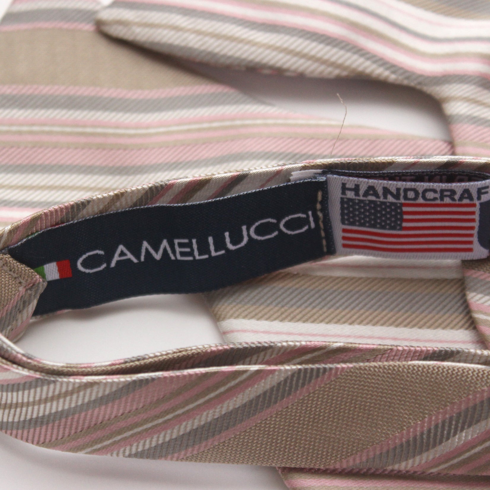 Big Butterfly Beige Striped Silk Bow Tie