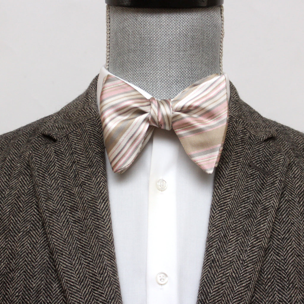 Big Butterfly Beige Striped Silk Bow Tie