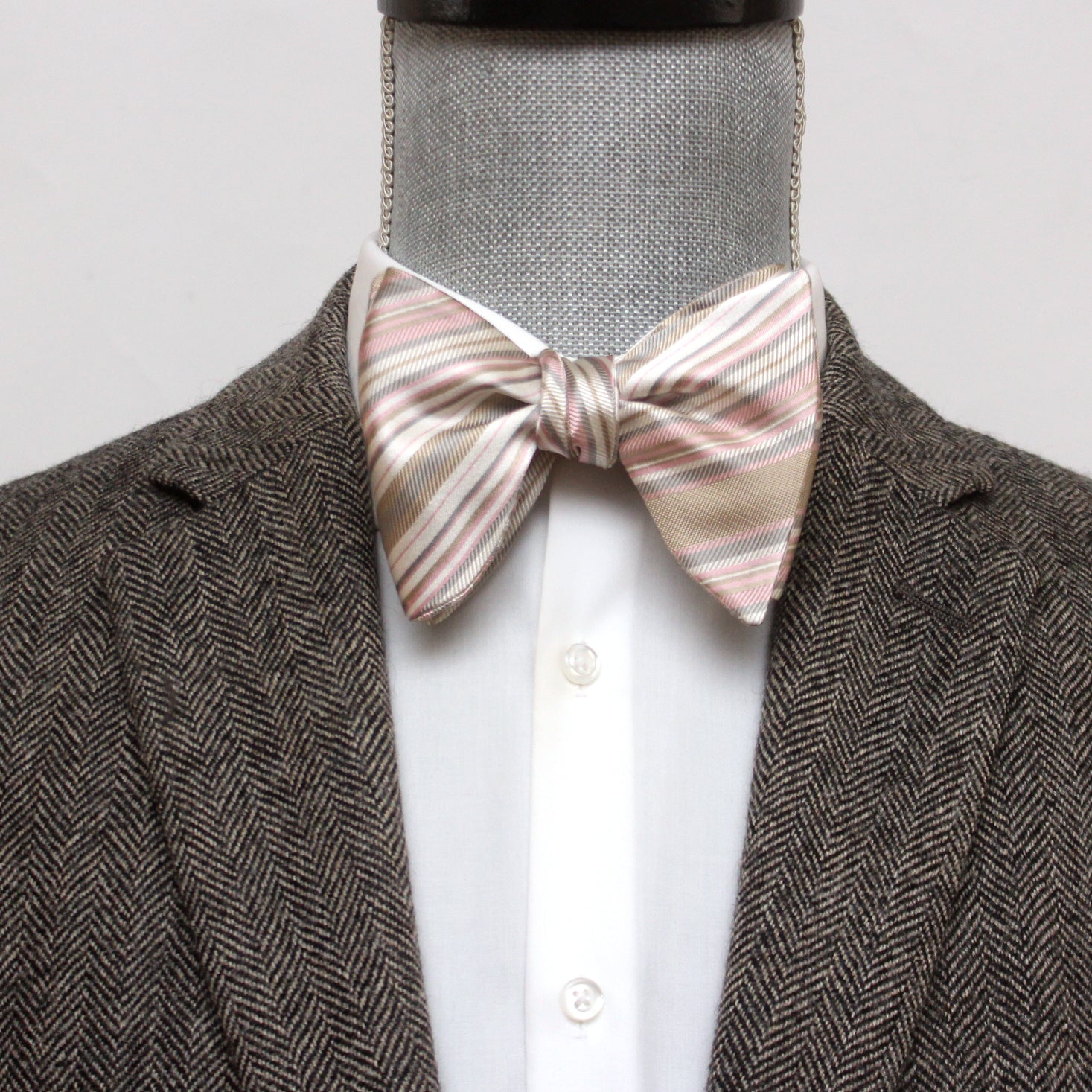 Big Butterfly Beige Striped Silk Bow Tie