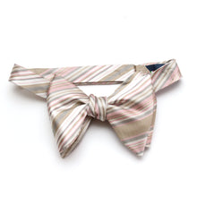 Load image into Gallery viewer, Big Butterfly Beige Striped Silk Bow Tie
