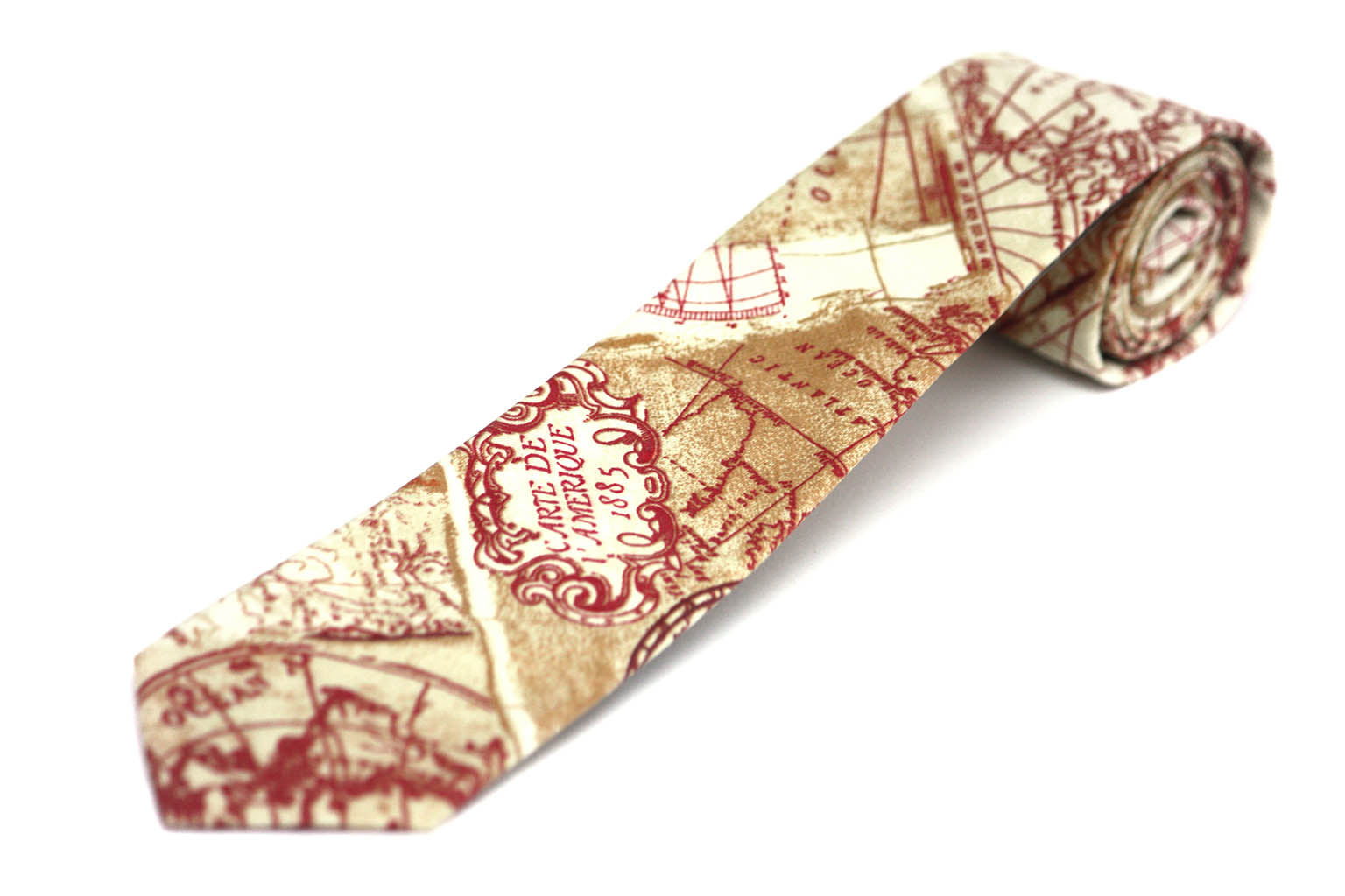 Vintage Red brown Map print necktie
