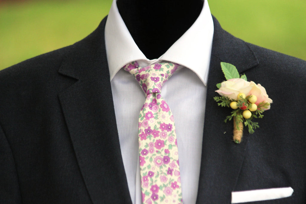 Lavender Purple Floral Cotton Necktie