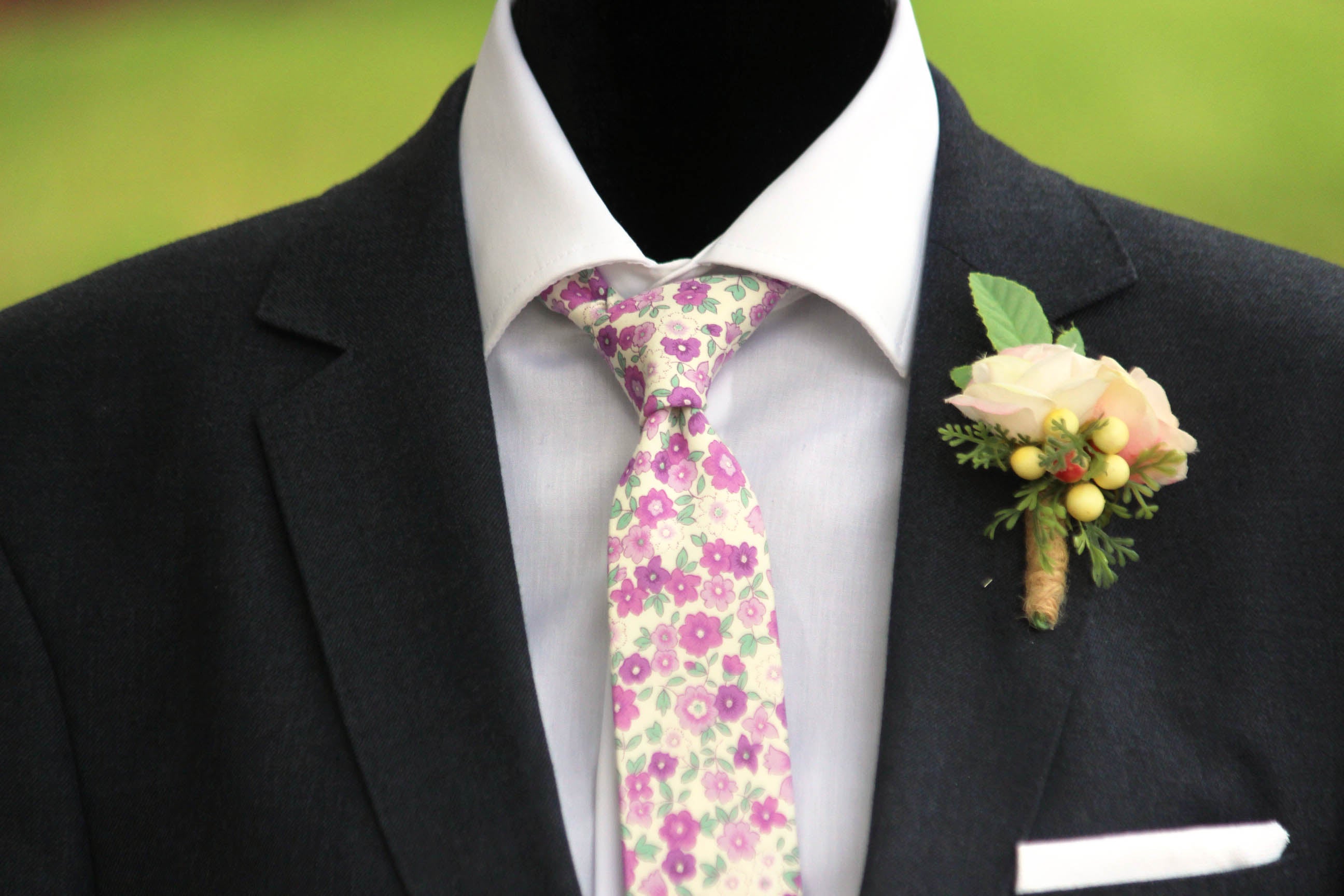 Lavender Purple Floral Cotton Necktie