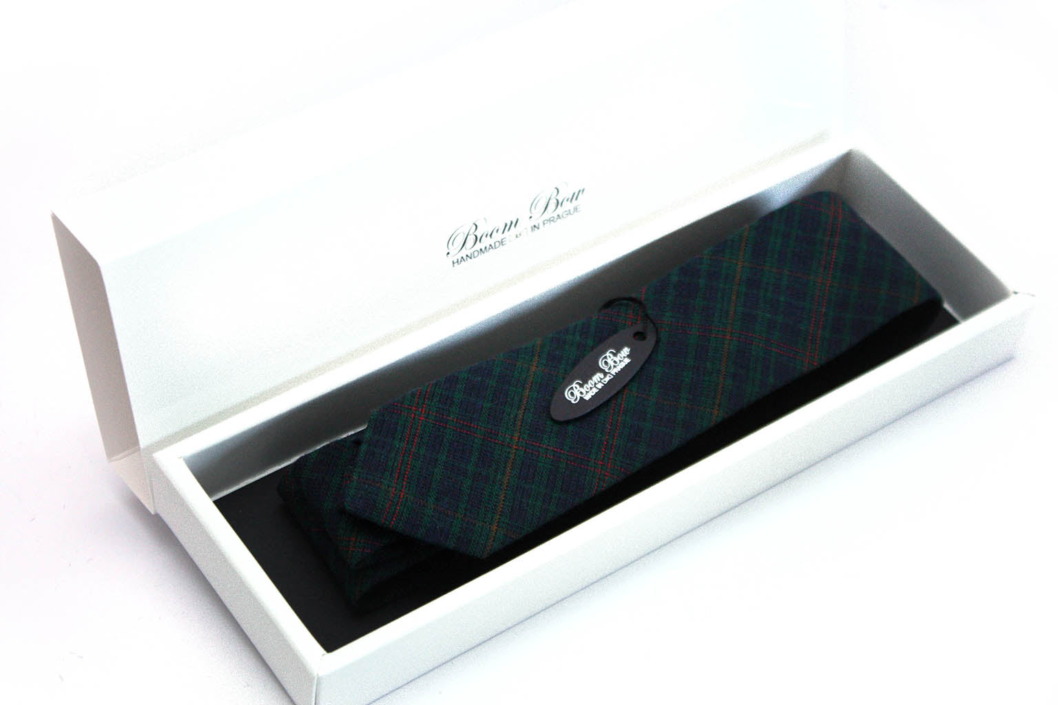 Black Green Plaid Wool Necktie