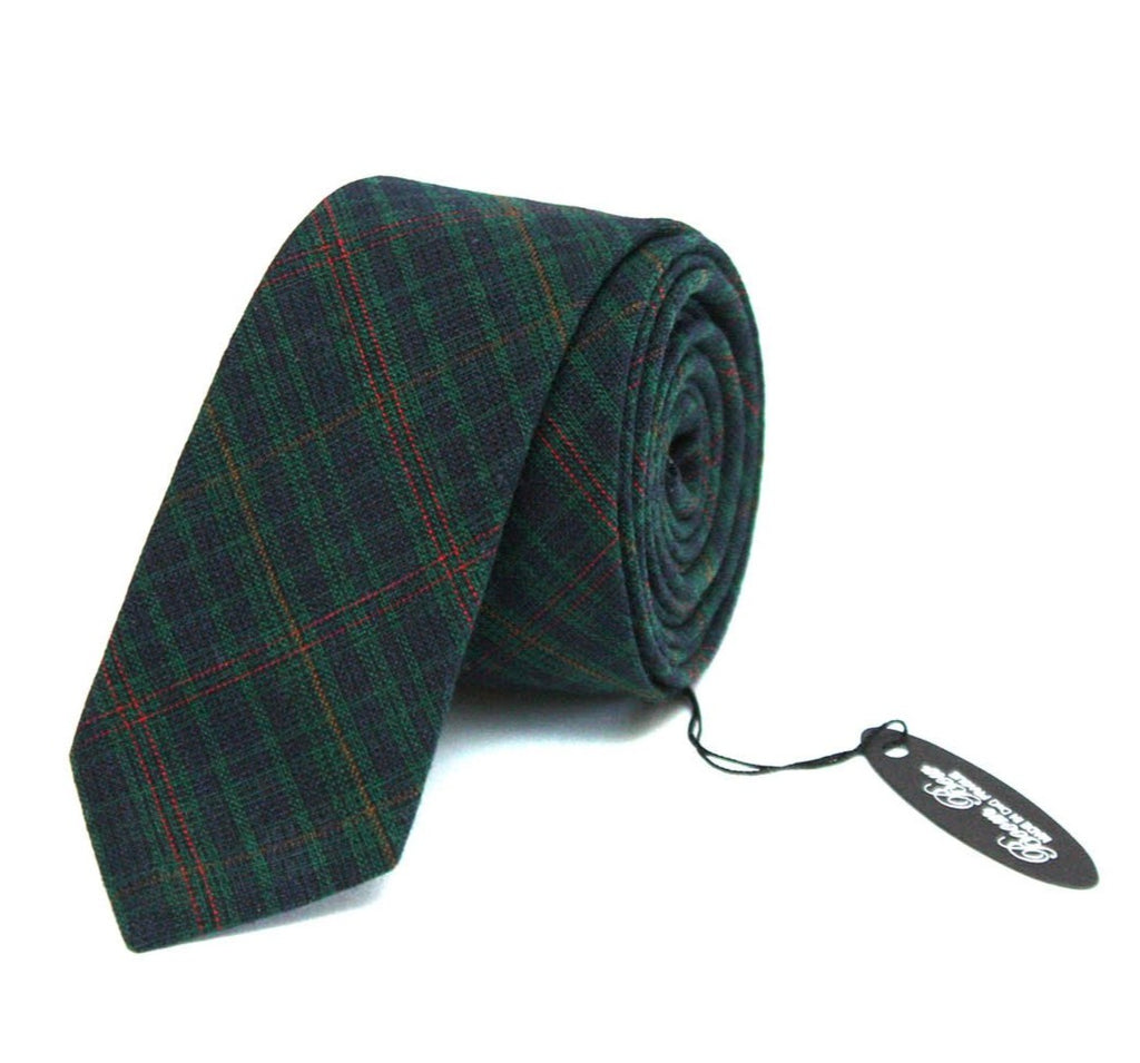 Black Green Plaid Wool Necktie