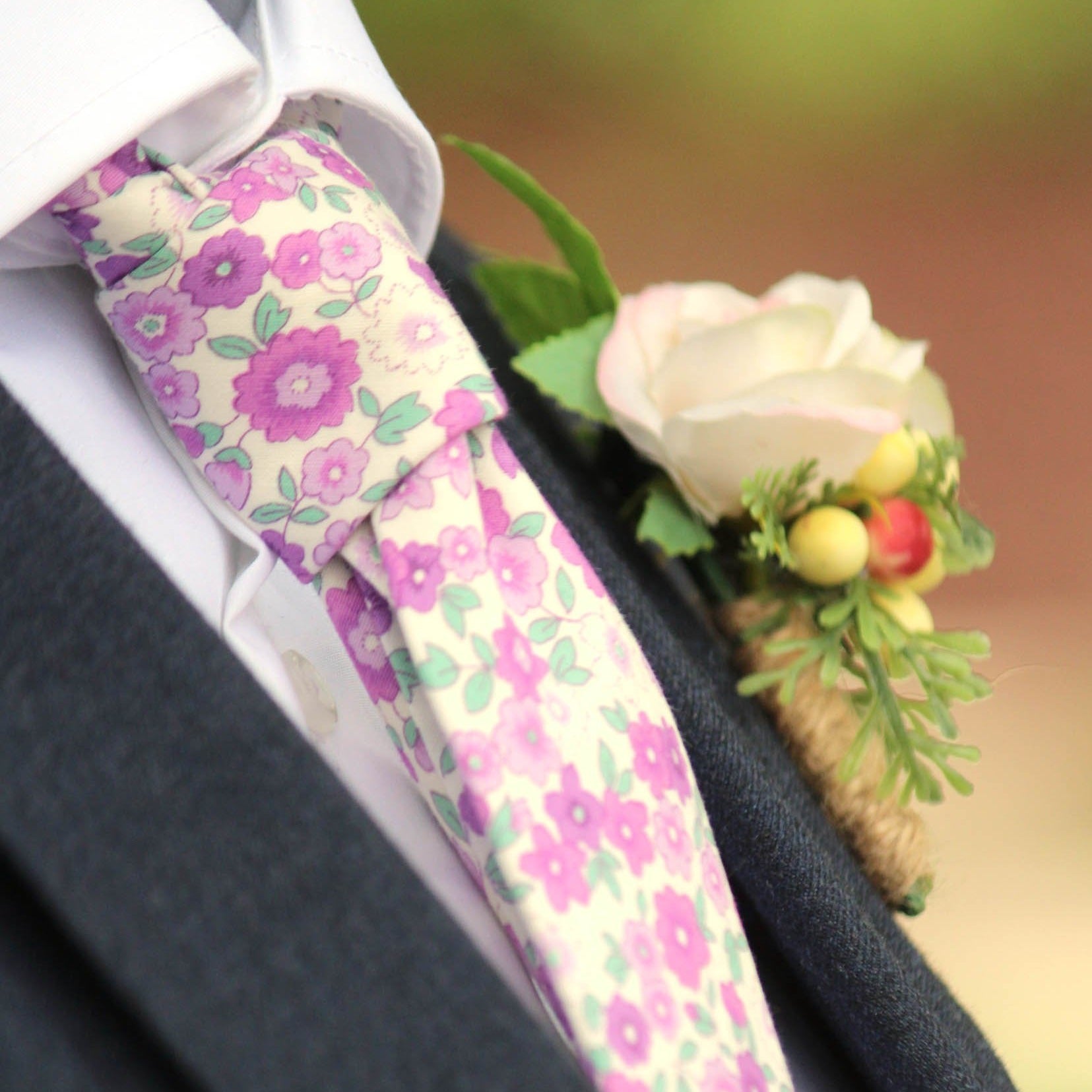 Lavender Purple Floral Cotton Necktie