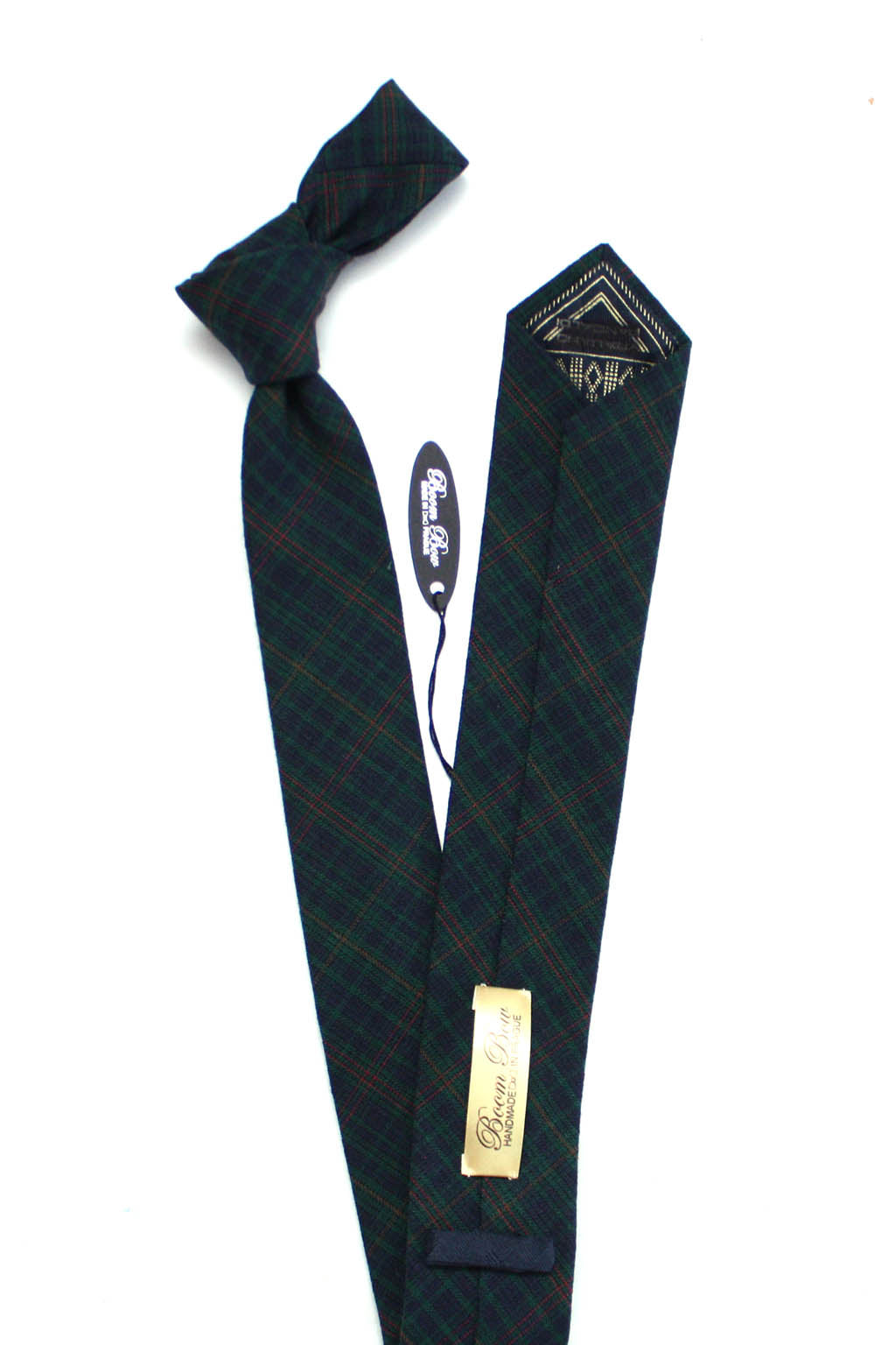 Black Green Plaid Wool Necktie