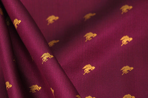 Gold Lion Griffin Embroidery on Purple Silk Fabric