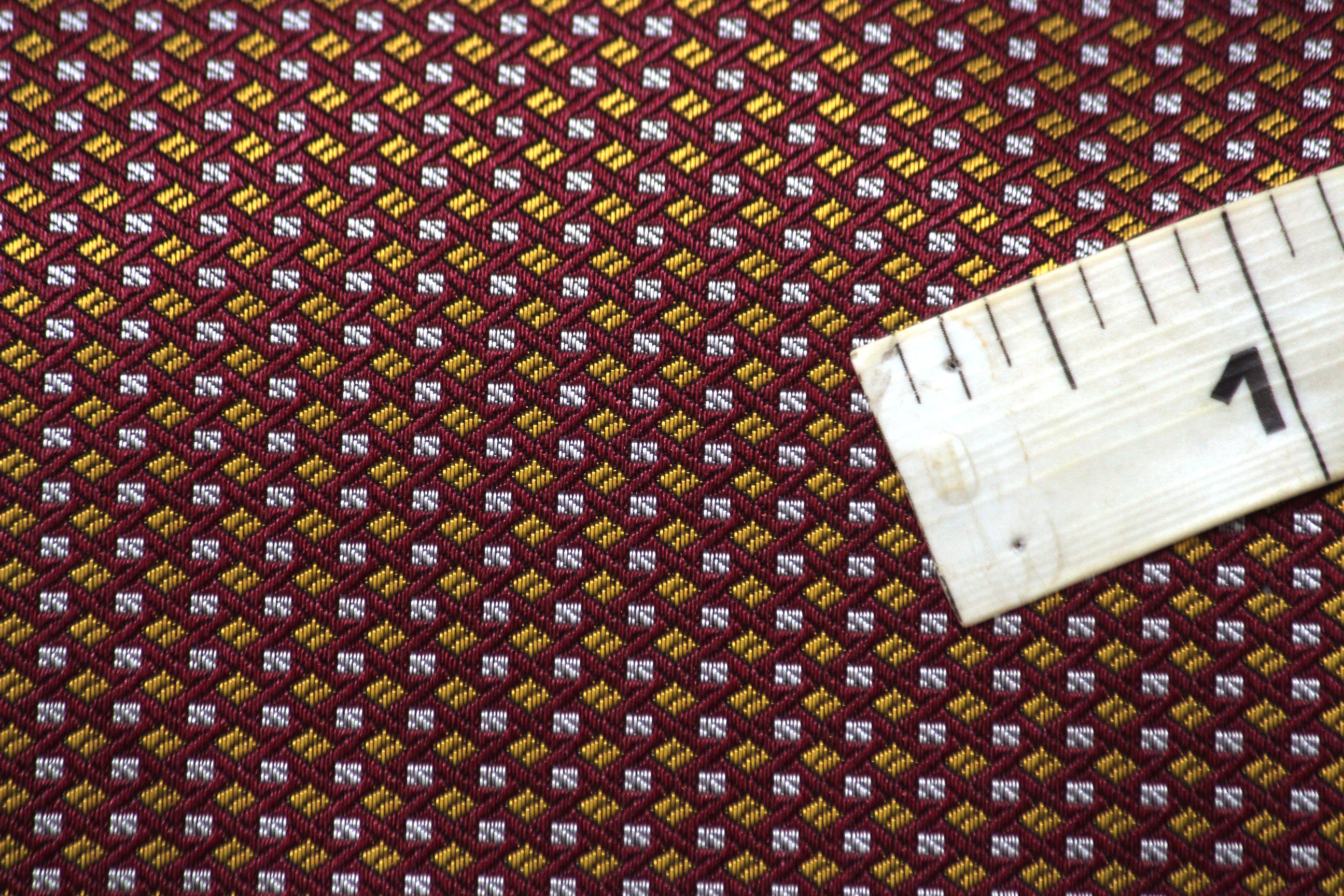 Gold Grey Maroon Small Ornament Silk Fabric 42" width