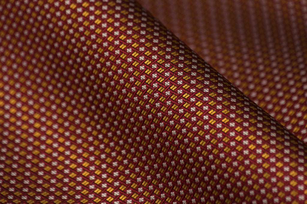Gold Grey Maroon Small Ornament Silk Fabric 42" width