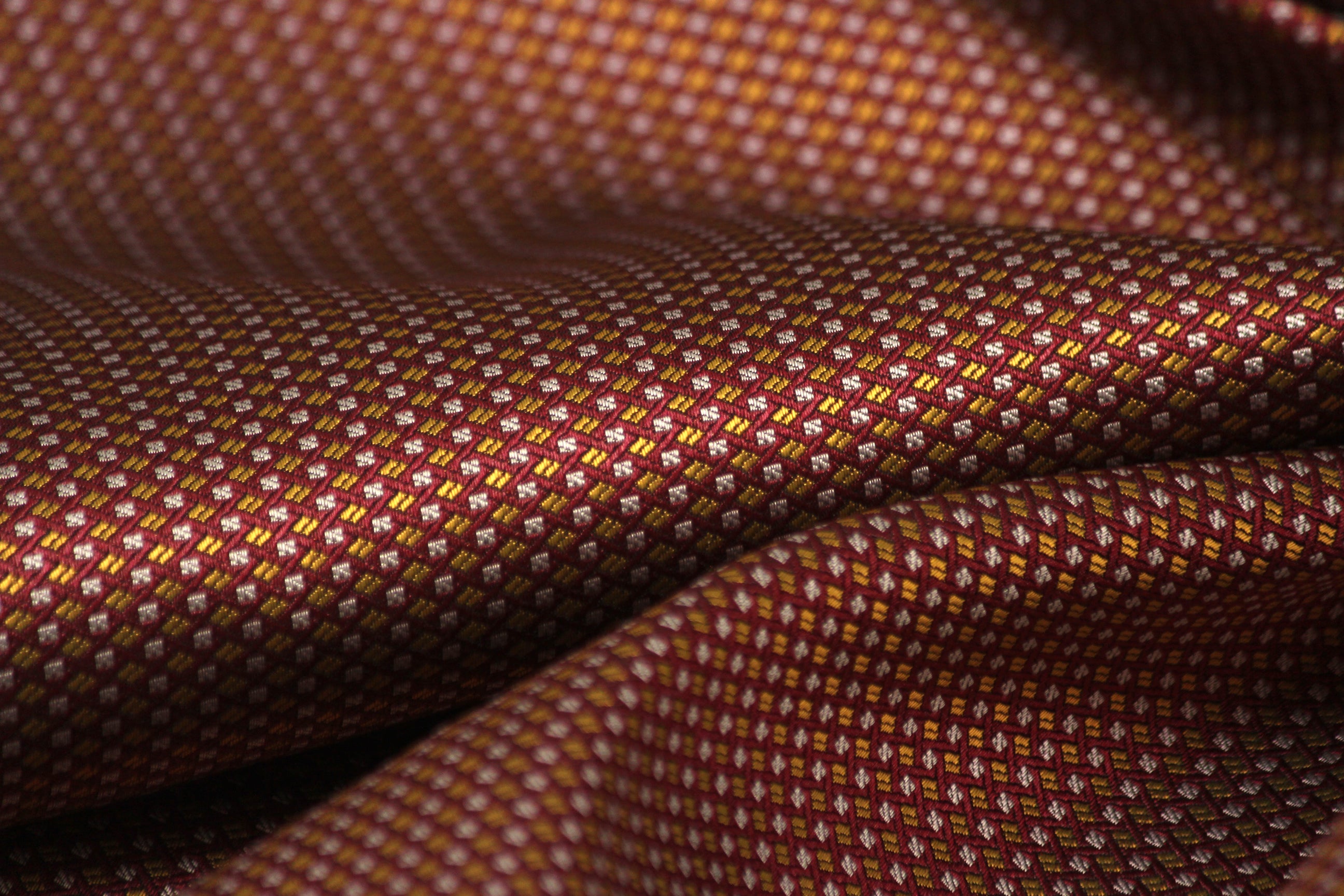 Gold Grey Maroon Small Ornament Silk Fabric 42" width