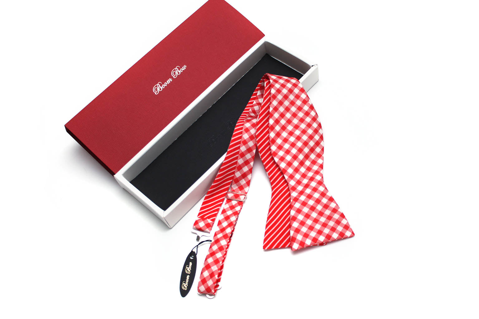 Red Plaid Stripe Reversible Self-Tie Bow Tie