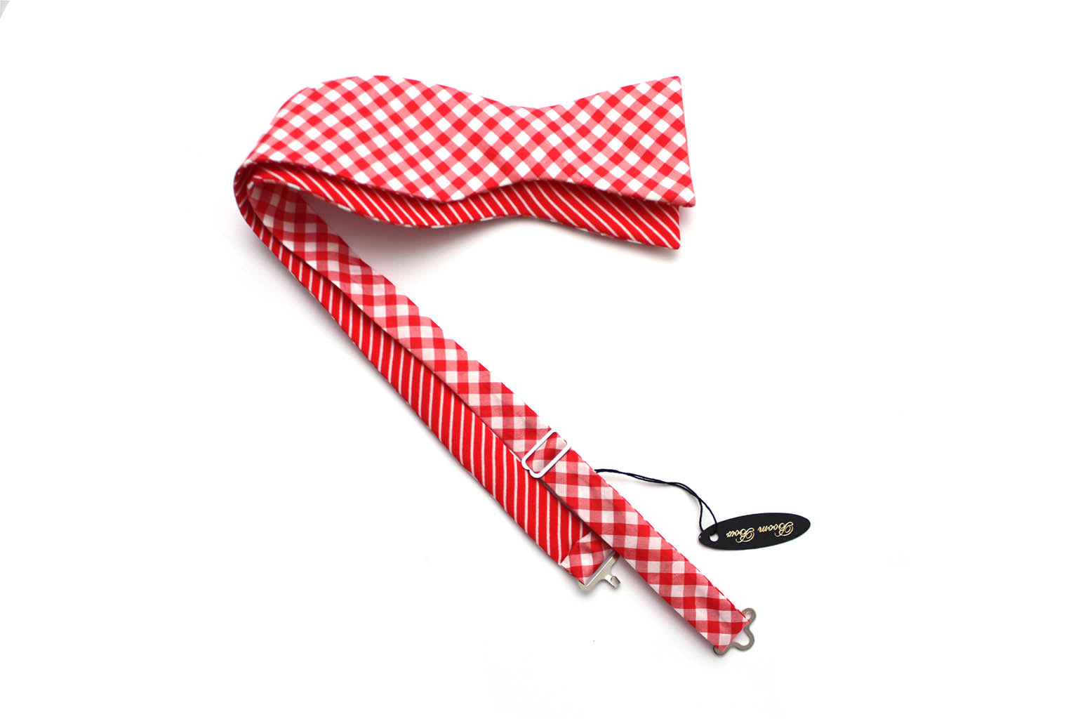 Red Plaid Stripe Reversible Self-Tie Bow Tie