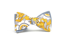Load image into Gallery viewer, Yellow Paisley Grey Reversible Cotton Self-Tie Bow Tie
