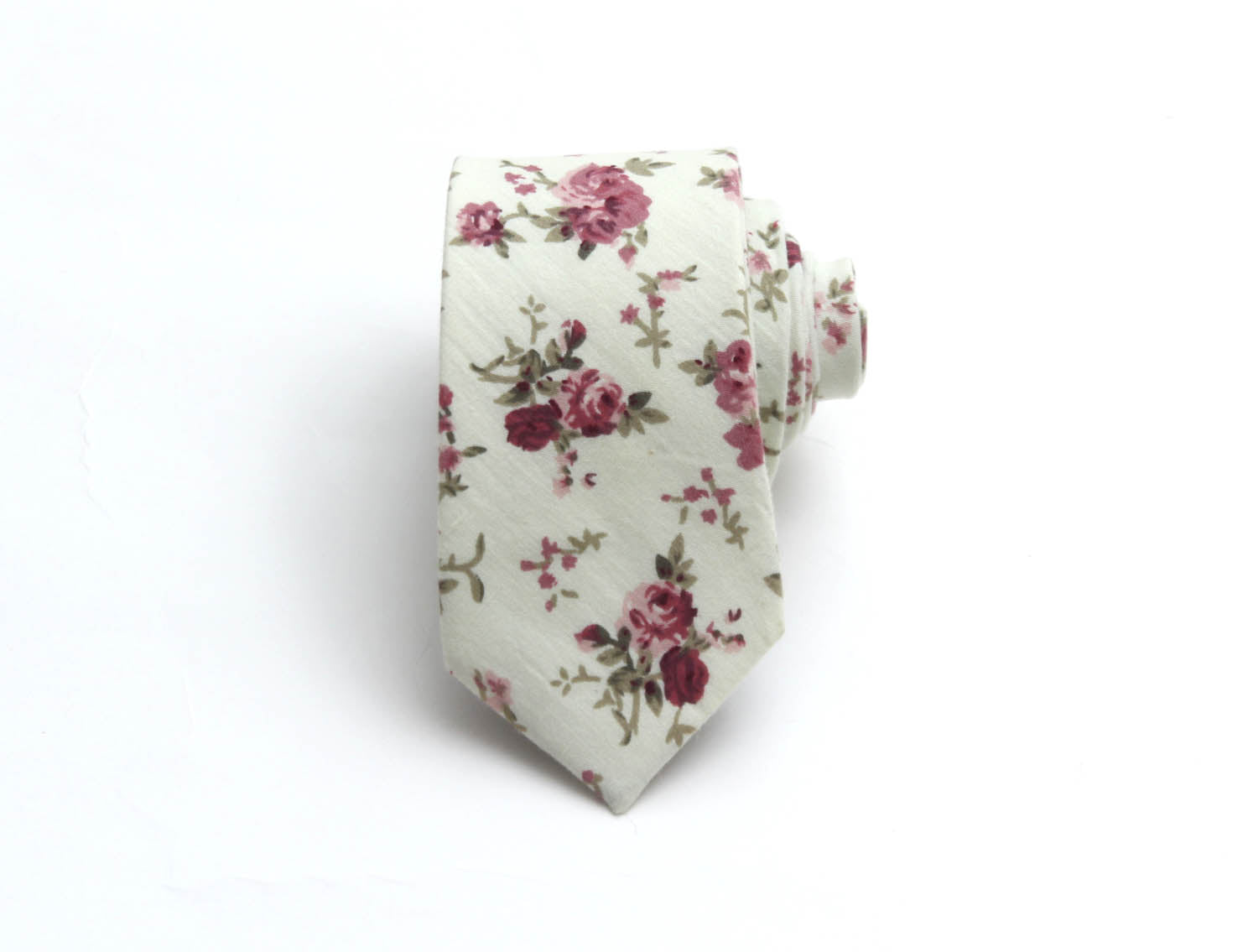 Cream Dusty Rose Floral Necktie