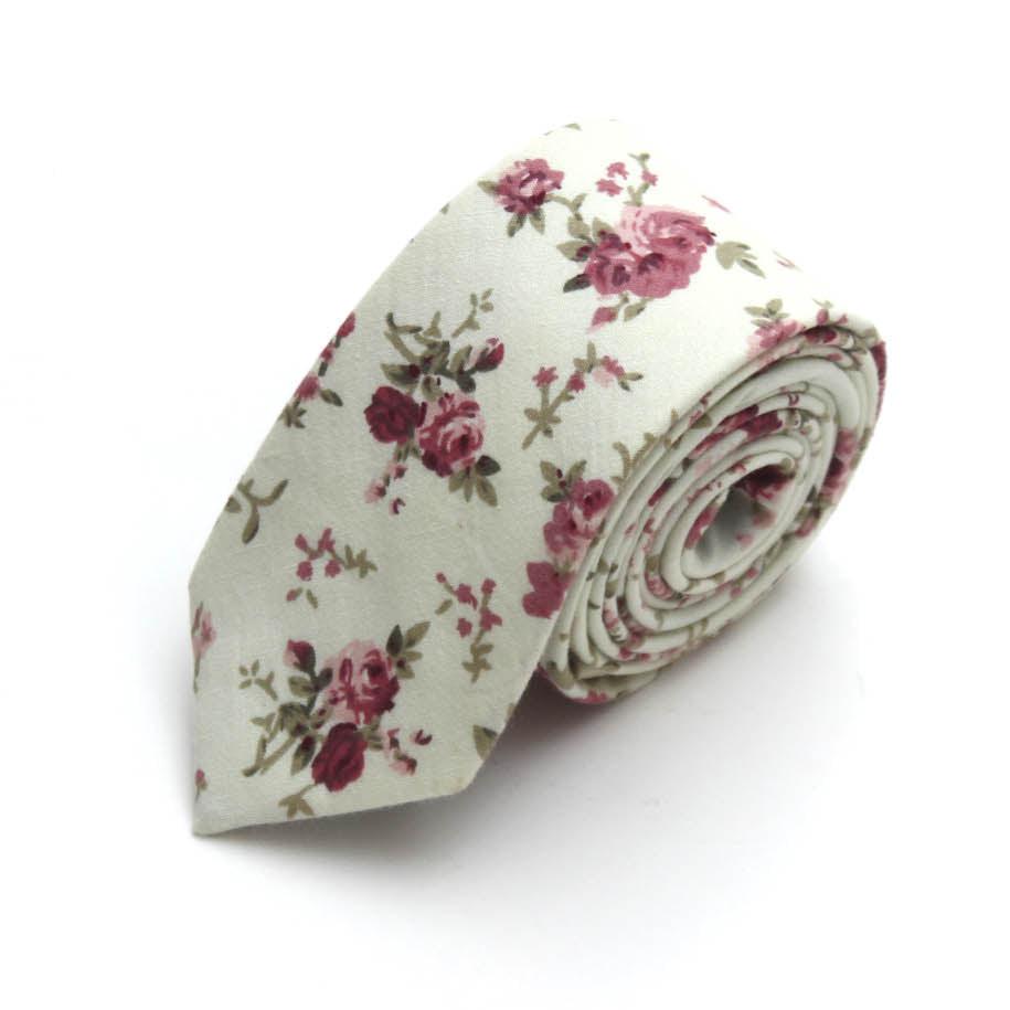 Cream Dusty Rose Floral Necktie