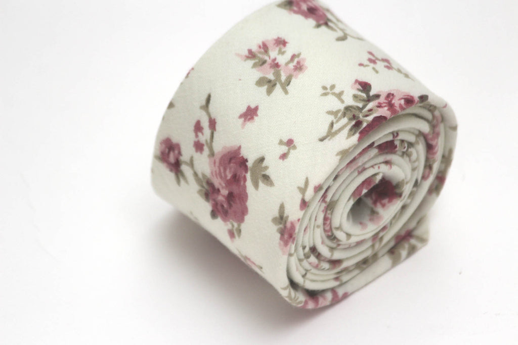 Cream Dusty Rose Floral Necktie
