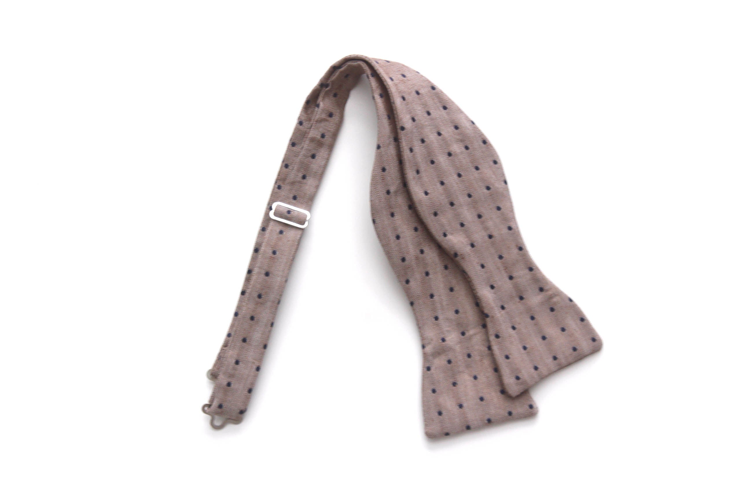 Navy Polka Dot Dusty Brown Silk Self-Tie Bow Tie
